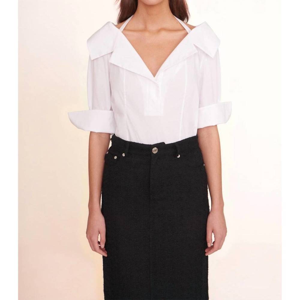 STAUD White Off-Shoulder Collared Poplin Top